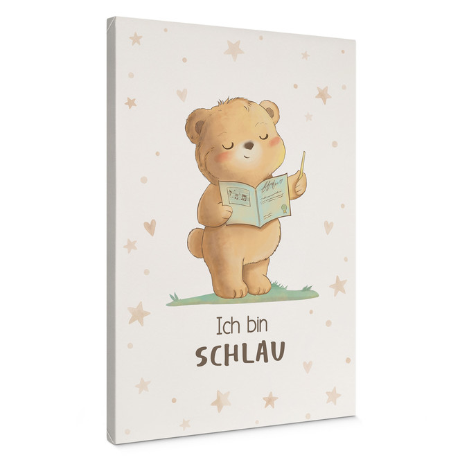 Leinwandbild mit Bär und Buch - Affirmation "Ich bin schlau" für Kinder