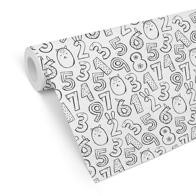 Mustertapete Zahlen 1x1 - schwarz-weiss