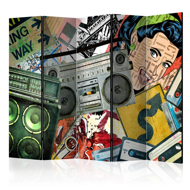 Paravent, Raumteiler freistehend, Trennwand - Graffiti-Mädchen, 5-teilig - 225 x 172 cm