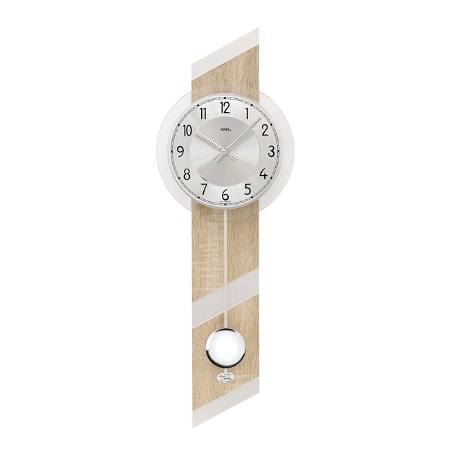 Pendelwanduhr Holzgehäuse Sonoma/Aluminium-Applikation