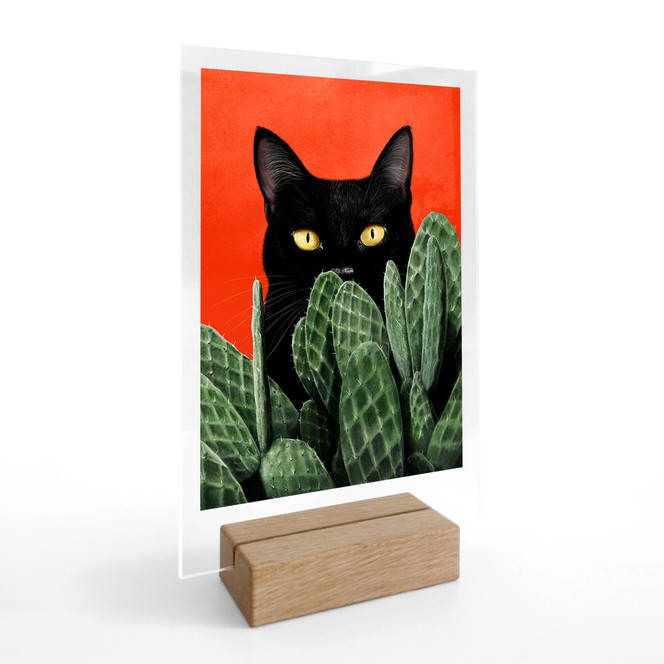 Tischaufsteller Schwarze Katze im Kaktus-Versteck - Korenkova