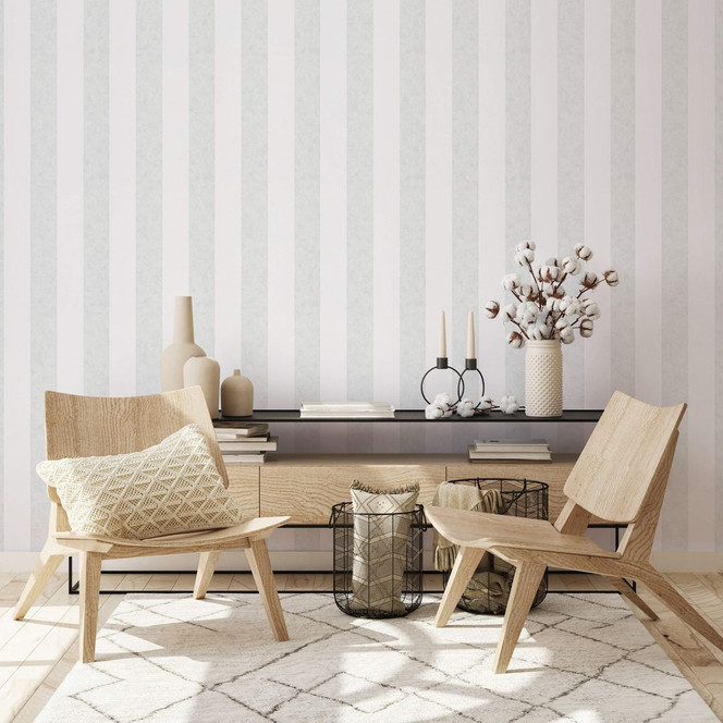 Vliestapete mit Blockstreifen weiss, hellgrau Struktur