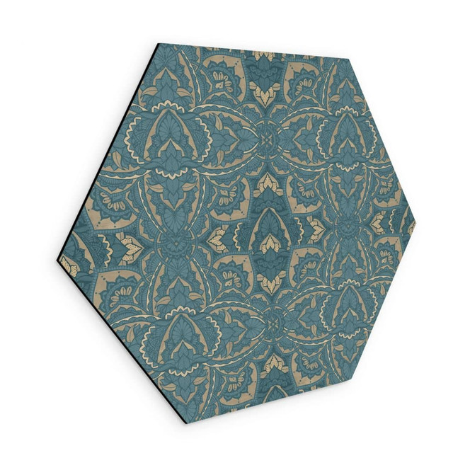 Hexagon Wandbild Vintage Mandala in Türkisgold - Bloomery Decor - Alu-Dibond