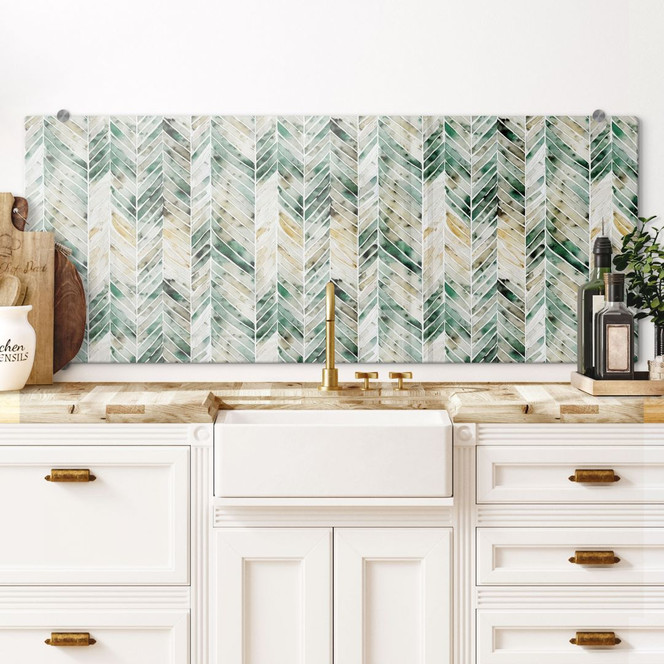 Spritzschutz Grünes Aquarell-Fischgrätenmuster - Treechild - Panorama