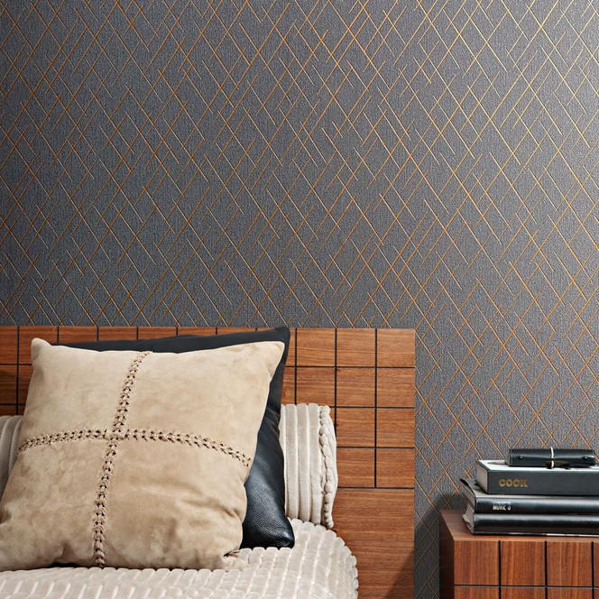 Vliestapete mit geometrischen Rauten anthrazit Grafisch