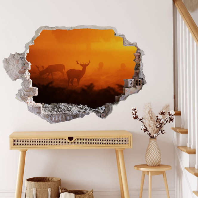 3D Wandtattoo Hirsche im Sonnenuntergang
