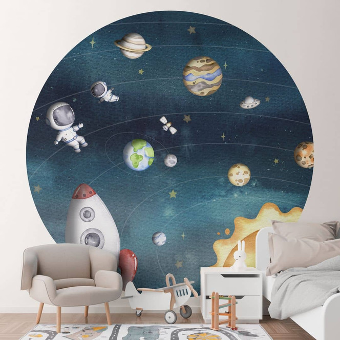 Fototapete Weltraum Abenteuer mit Astronauten - Oliver Robins - Rund - Selbstklebend/Vlies