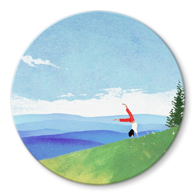 Glasbild Bergwiese mit Ausblick - Rivers - Rund