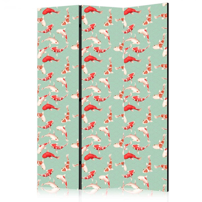 Paravent, Raumteiler freistehend, Trennwand - Fish and Japanese Pattern
