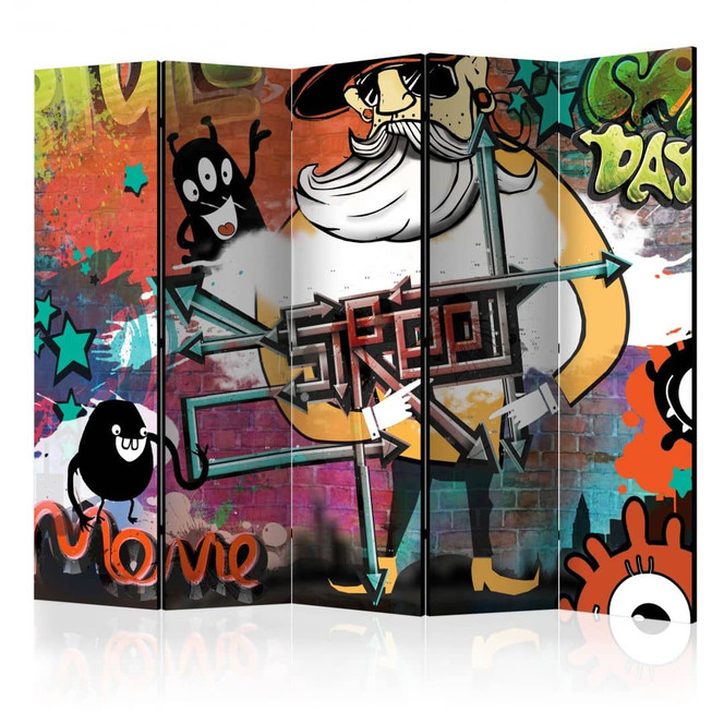 Paravent, Raumteiler freistehend, Trennwand - Graffiti - Stadtkino, 5-teilig - 225 x 172 cm