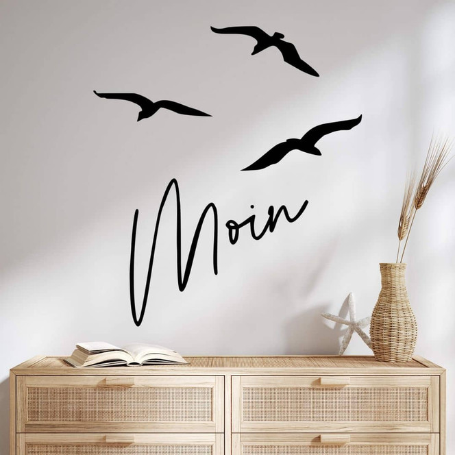 Spruch Wandtattoo Moin mit Möwen - Bild - 1