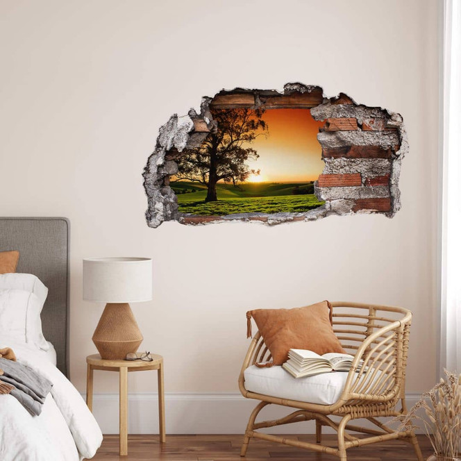3D Wandtattoo Sonnenuntergang über den Hügeln