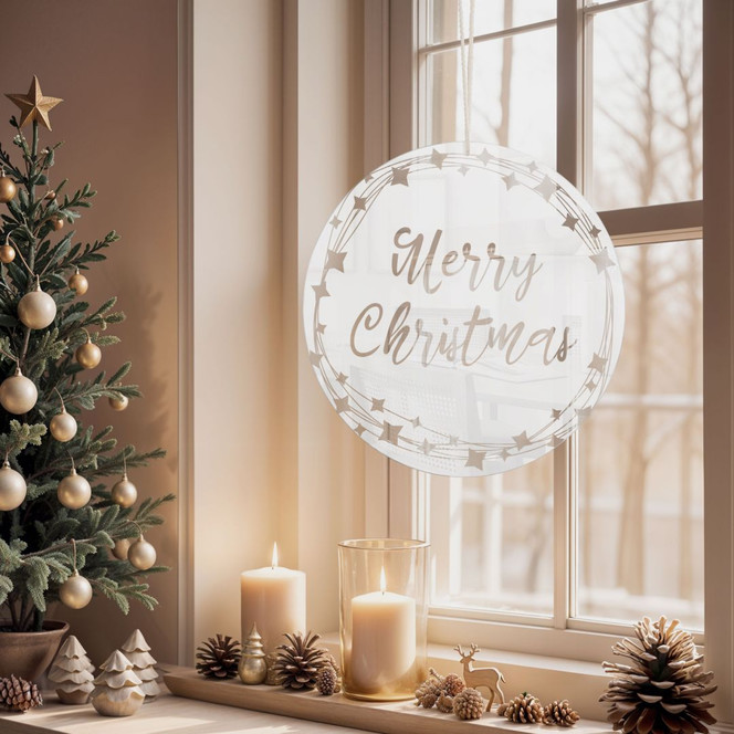 Acrylglasbild, Fensterbild zum Aufhängen Merry Christmas - Rund