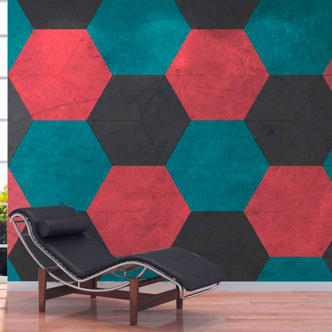 Fototapete Grafische Motive Hexago1 in grau rosa - Vliestapete Designwalls 2 - 2.55x3.5 m