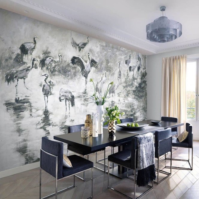 Guido Maria Kretschmer Fototapete Art Edition KRANICHE grau