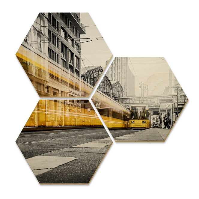 Hexagon - Holz Birke-Furnier - Berlin Friedrichstrasse-02 (3er Set)