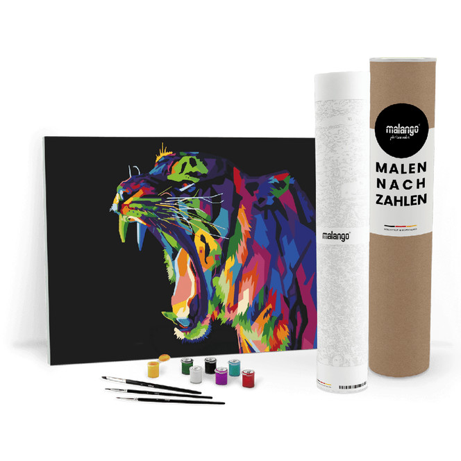 Malen nach Zahlen Leinwandbild - Tiger brüllend