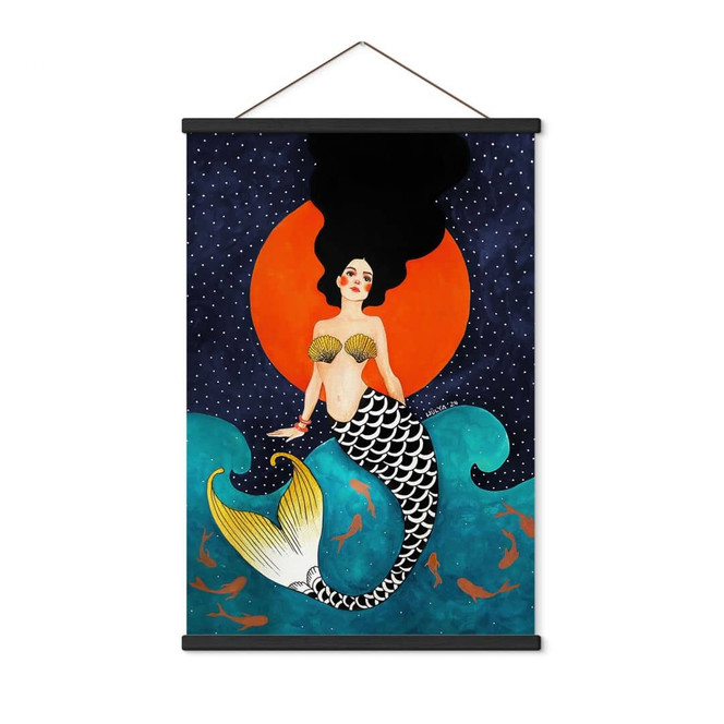 Stoffbild Meerjungfrau im roten Mondlicht - Hülya