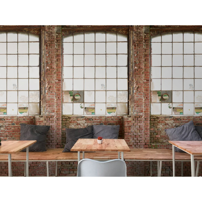 Fototapete Steinwand braun creme - Vliestapete Industrial Livingwalls - matt und glatt