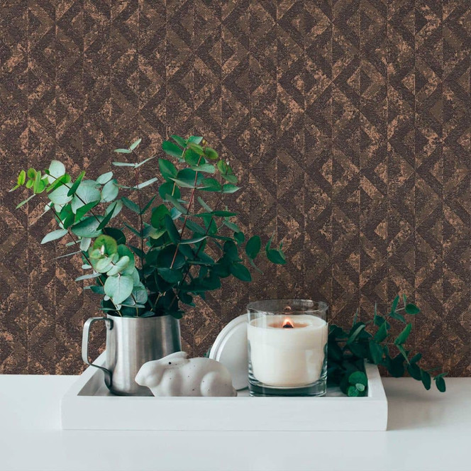 Vliestapete mit Rauten Gold Schwarz - Grafik-Tapete leicht glänzend - Mustertapete