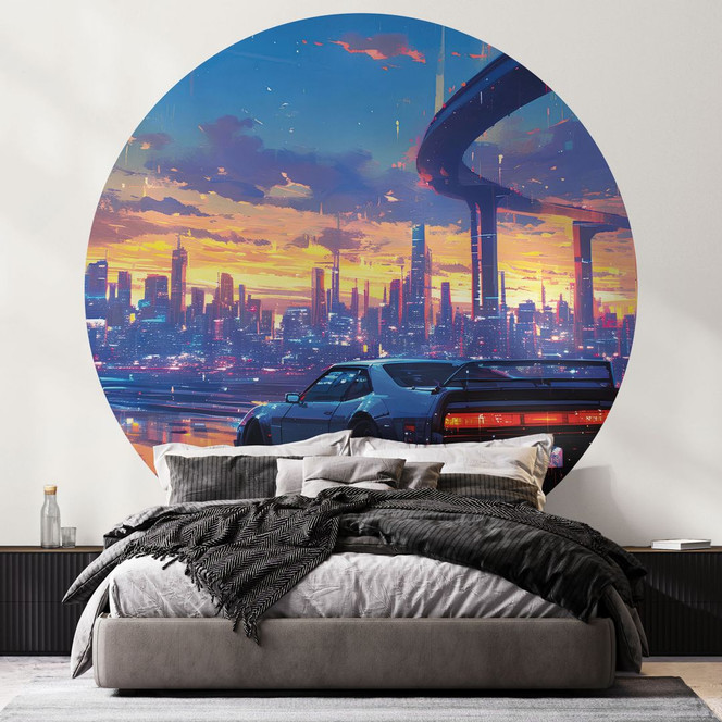 Fototapete Autofahrt durch den Regen - Takkar - Rund - Selbstklebend/Vlies