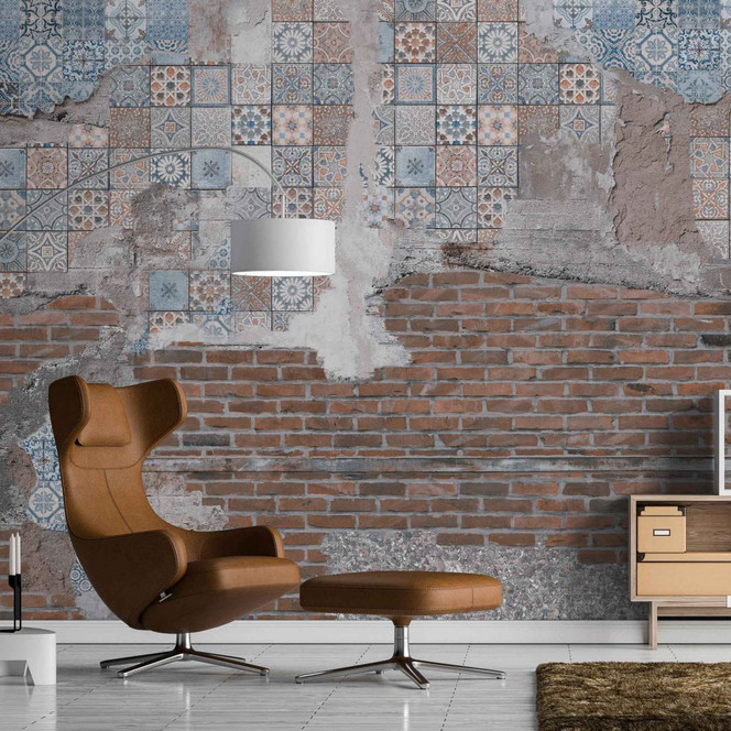 Fototapete Stein Stones&Tiles in kupfer blau - Vliestapete Designwalls 2 - 2.55x3.5 m