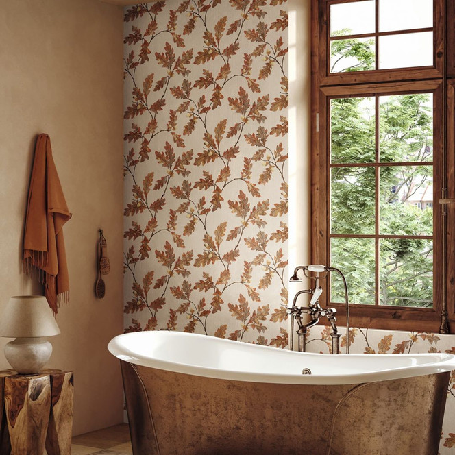 Vliestapete mit Blattmotiv mit Kastanien grau, braun Floral