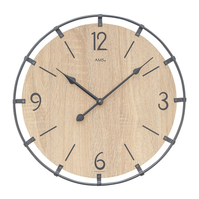 Wanduhr Holzgehäuse, Oberfläche Sonoma, Metallring