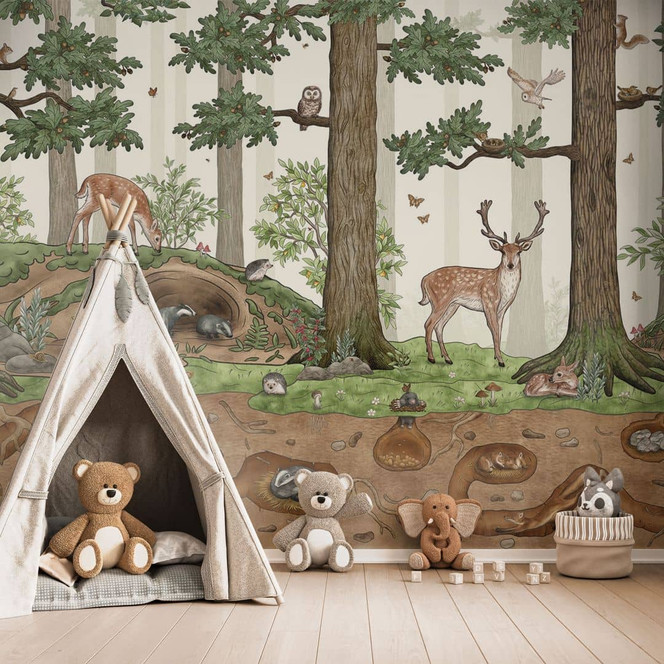 Fototapete Wimmelbild Waldtiere | Waldtapete fürs Kinderzimmer - Kikki Belle