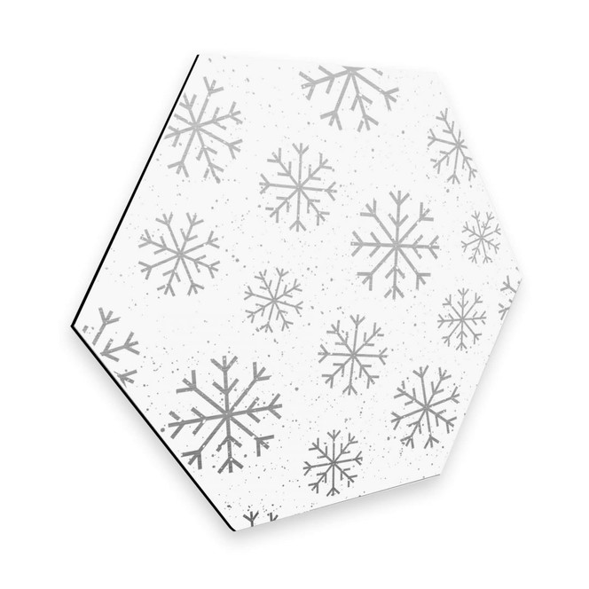 Hexagon - Alu-Dibond-Silbereffekt Schneeflocken Eiskristalle