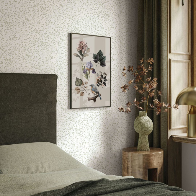 Vliestapete Blätter Floral Natur matt in Weiss Grün