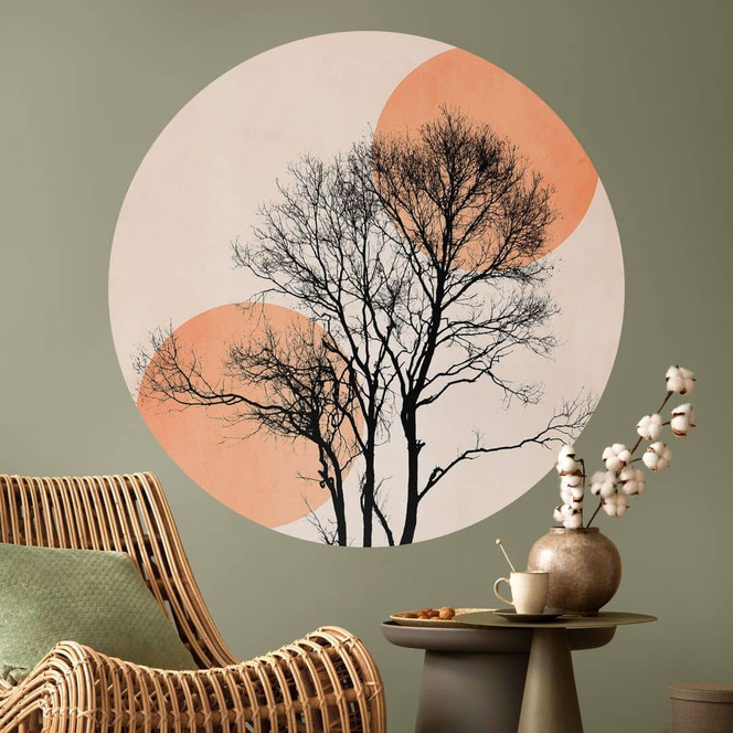 Wandtattoo Sonne und Mond in Orange - Kubistika - Rund