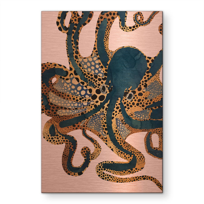 Alu-Dibond gebürstet mit Kupfereffekt - Goldener Oktopus - SpaceFrog Designs