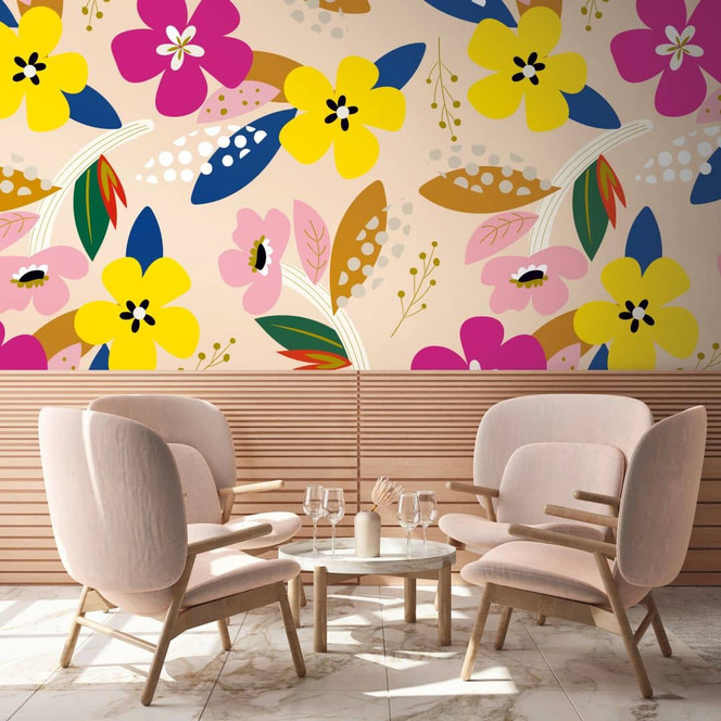 Fototapete Blumen bunt beige - Vliestapete Floral Livingwalls - matt und glatt