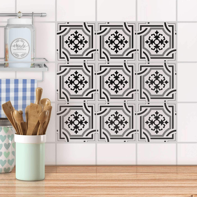 Fliesenaufkleber Set - Grey ornaments