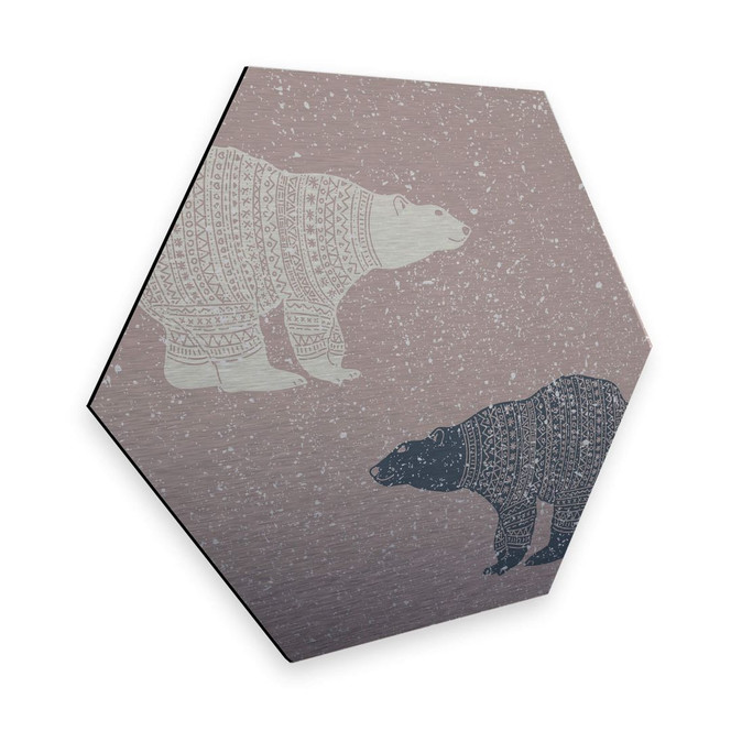 Hexagon - Alu-Dibond-Silbereffekt Polarbären