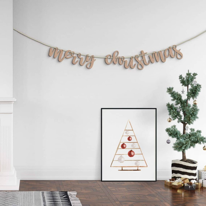 Holzdeko Wimpelkette Merry Christmas - MDF Natur