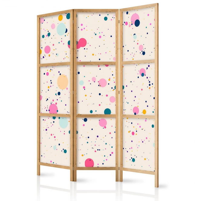 Japanischer Paravent, Raumteiler freistehend, Trennwand - Dots on a Light Pink Background