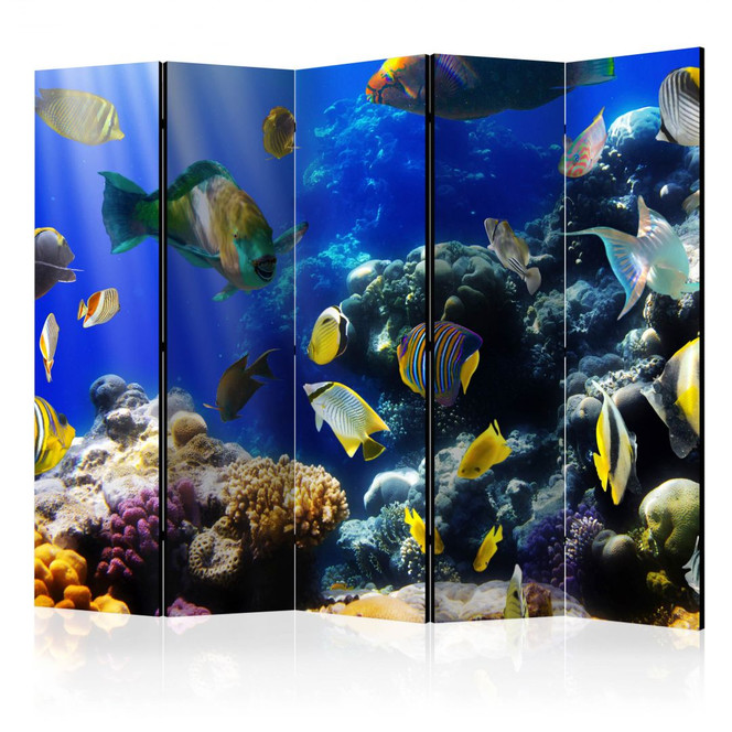 Paravent, Raumteiler freistehend, Trennwand - Underwater adventure II, 5-teilig - einseitig bedruckt - 225 x 172 cm