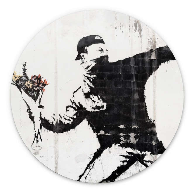 Wandbild Banksy - Der Blumenwerfer - Alu-Dibond Rund