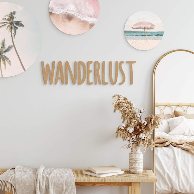 3D Schriftzug Wanderlust - MDF Natur