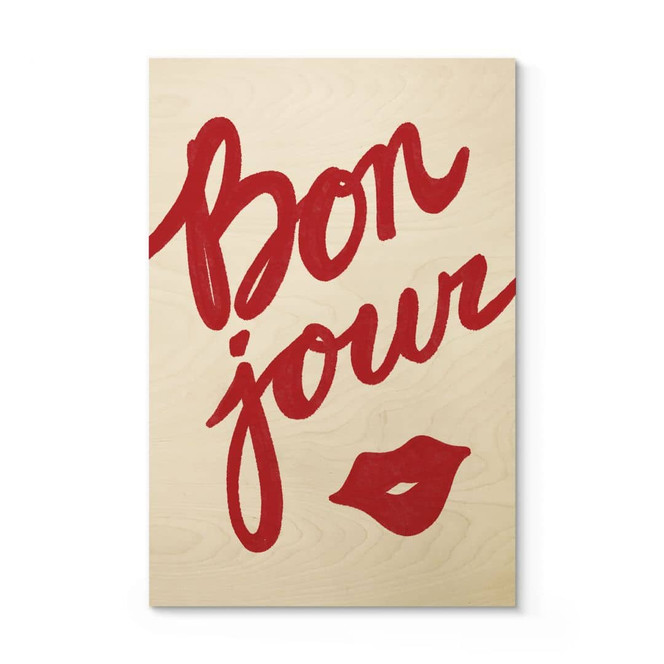 Holzbild Bonjour mit Kussmund - Fritsch