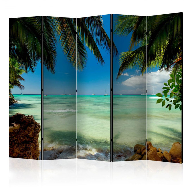 Paravent, Raumteiler freistehend, Trennwand - Entspannen am Strand, 5-teilig - 225 x 172 cm