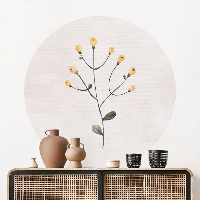 Wandtattoo Zarte Pflanze mit gelben Blüten - Goed Blauw - Rund
