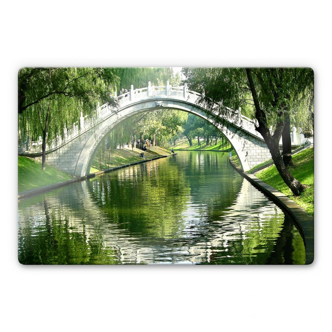 Glasbild Brücke am Fluss