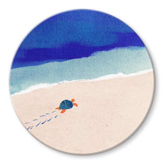 Glasbild Kleine Schildkröte am Meer - Rivers - Rund
