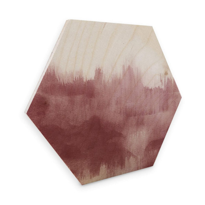 Hexagon - Holz Birke-Furnier Nouveauprints - Watercolour Brush Strokes (rosé)