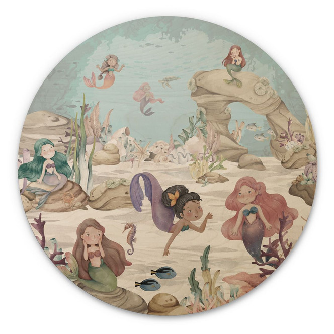 Holzbild Magisches Unterwasserreich der Meerjungfrauen - Oliver Robins - Rund