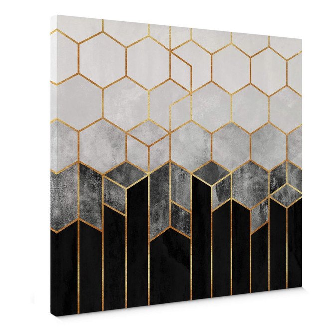 Leinwandbild Fredriksson - Hexagone: Schwarz und Grau - Quadratisch