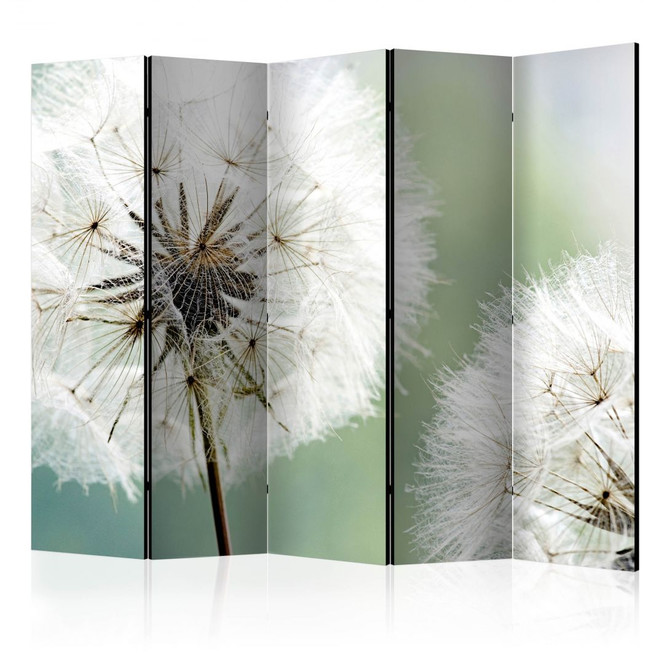 Paravent, Raumteiler freistehend, Trennwand - Zwei Pusteblumen, 5-teilig - 225 x 172 cm
